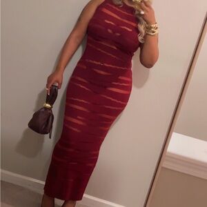 Elegant Burgundy Striped Dress